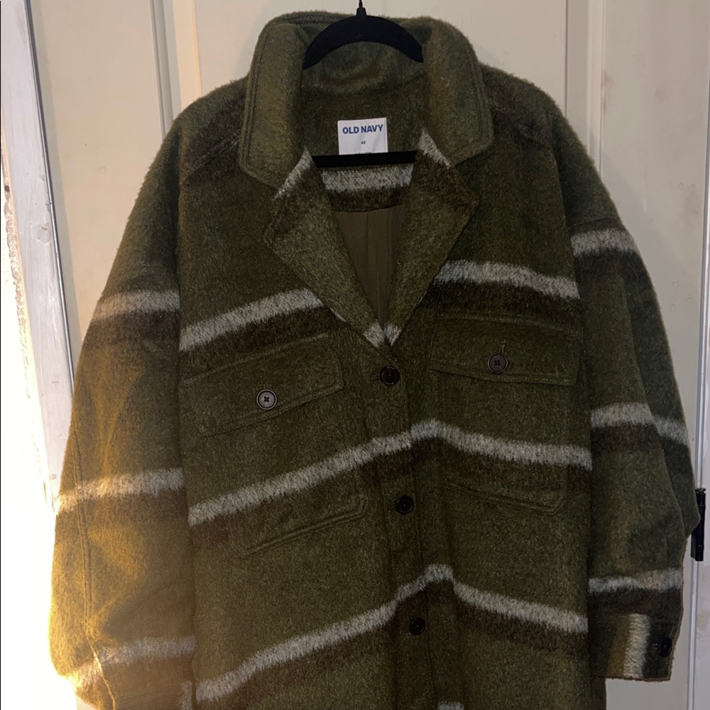 Old Navy Green Striped Coat shacket